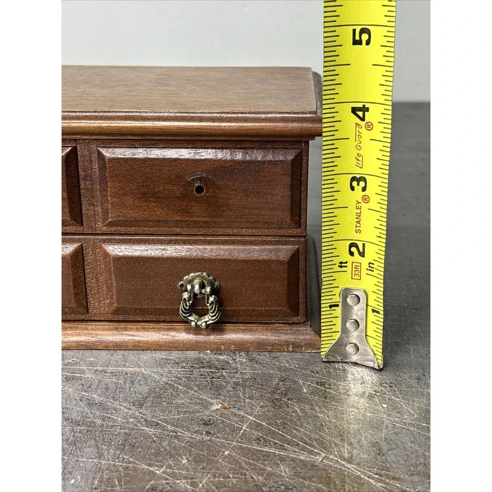 Vintage Wooden Himark 1‎ Drawer Small Jewelry Box Lined Compartments Mirror